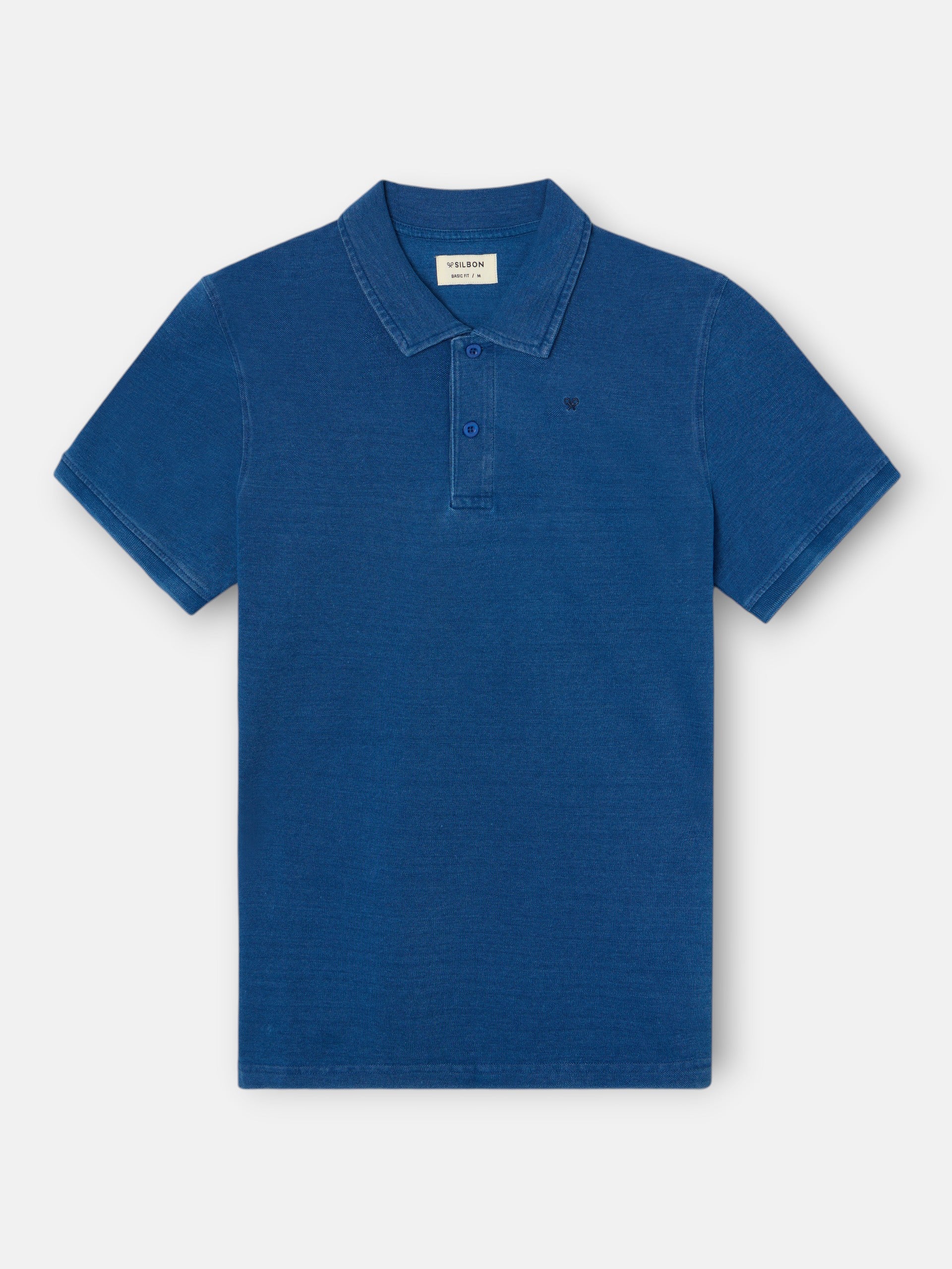 Light blue denim-style short-sleeved polo shirt