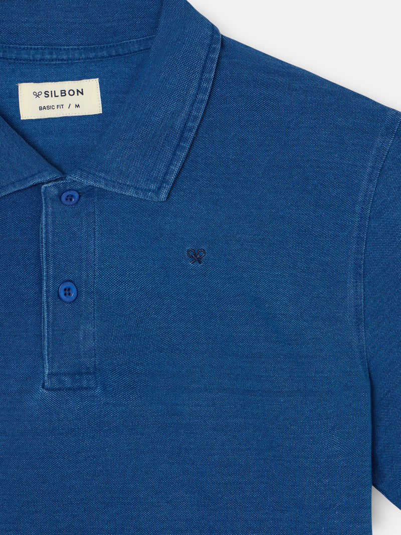 Polo de manga curta estilo denim azul claro