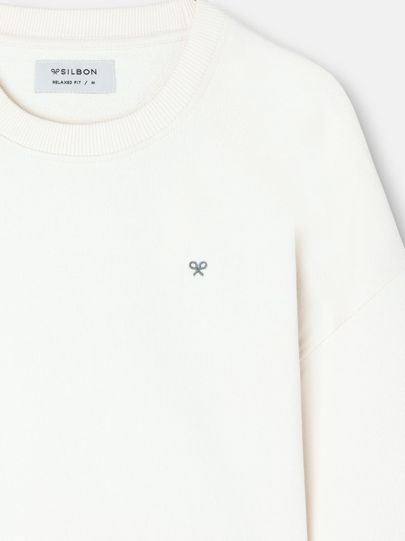 Sweat-shirt coupe décontractée plans crème