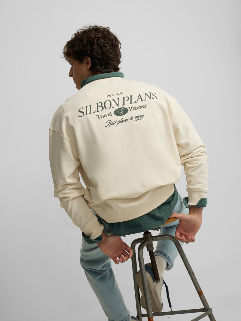 Sweat-shirt coupe décontractée plans crème