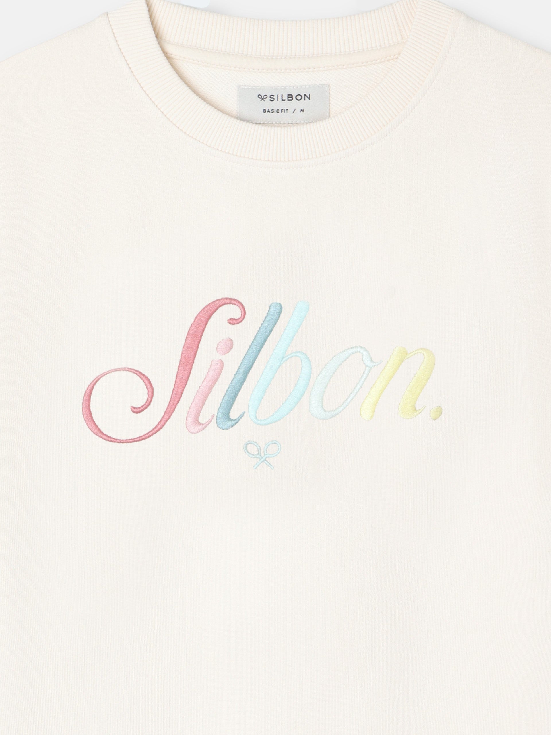 Sweat-shirt Silbon avec broderie crème multicolore
