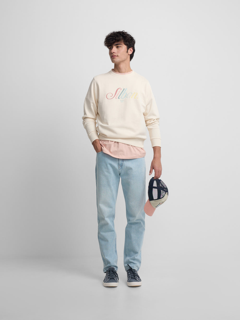 Silbon sweatshirt with multicolored embroidered cream embroidery
