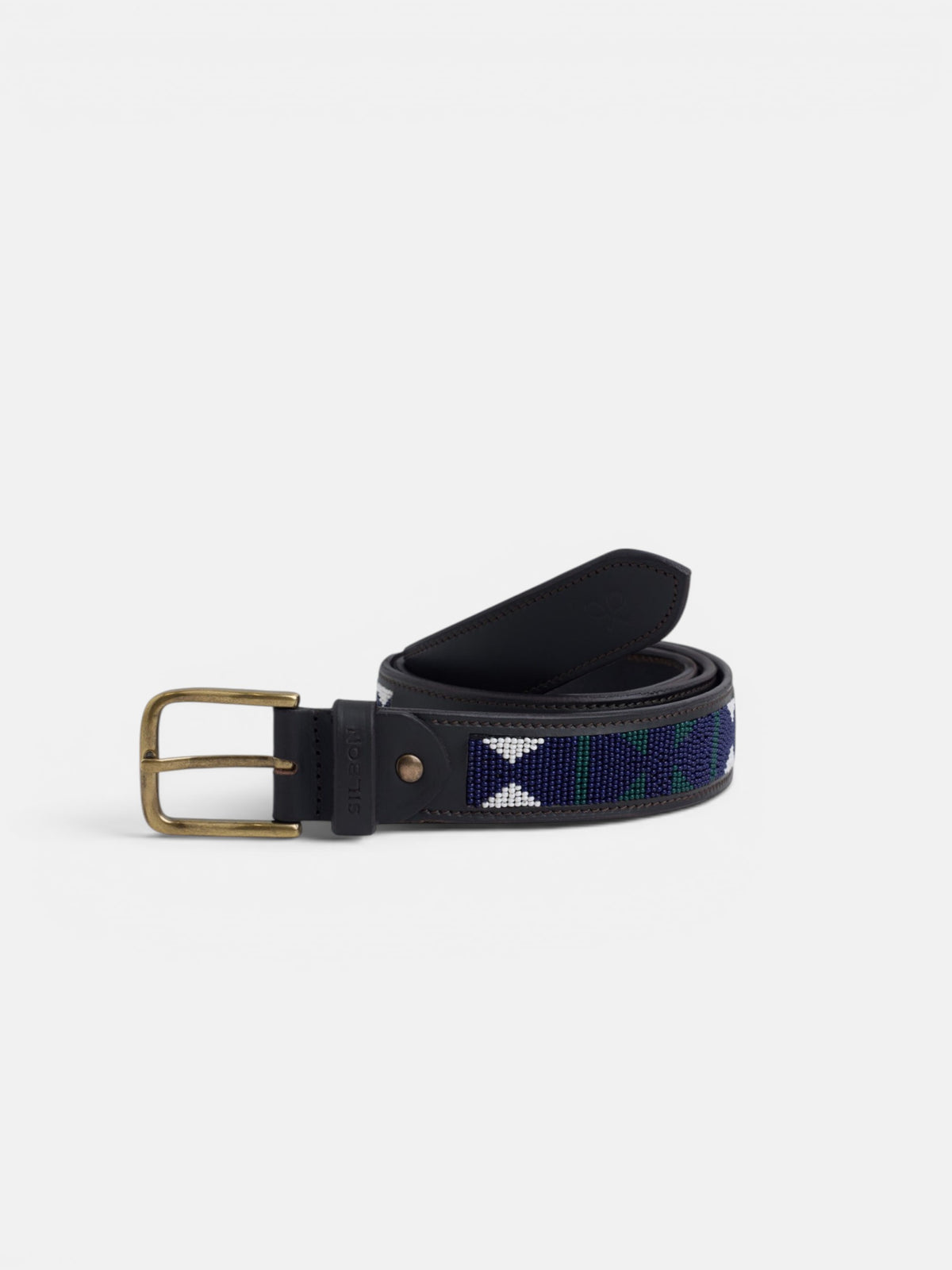 Blue leather belt with blue bead detail