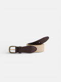 Ceinture en cuir tressé motif ethnique beige