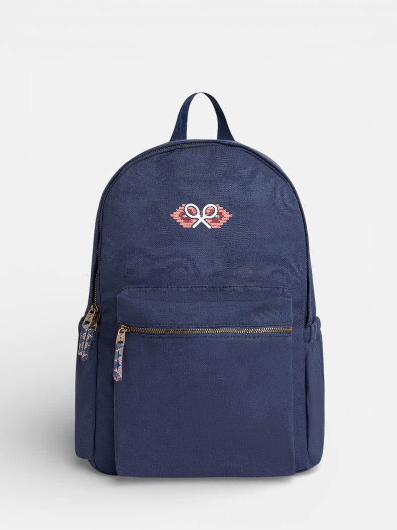 Navy blue ethnic racket backpack