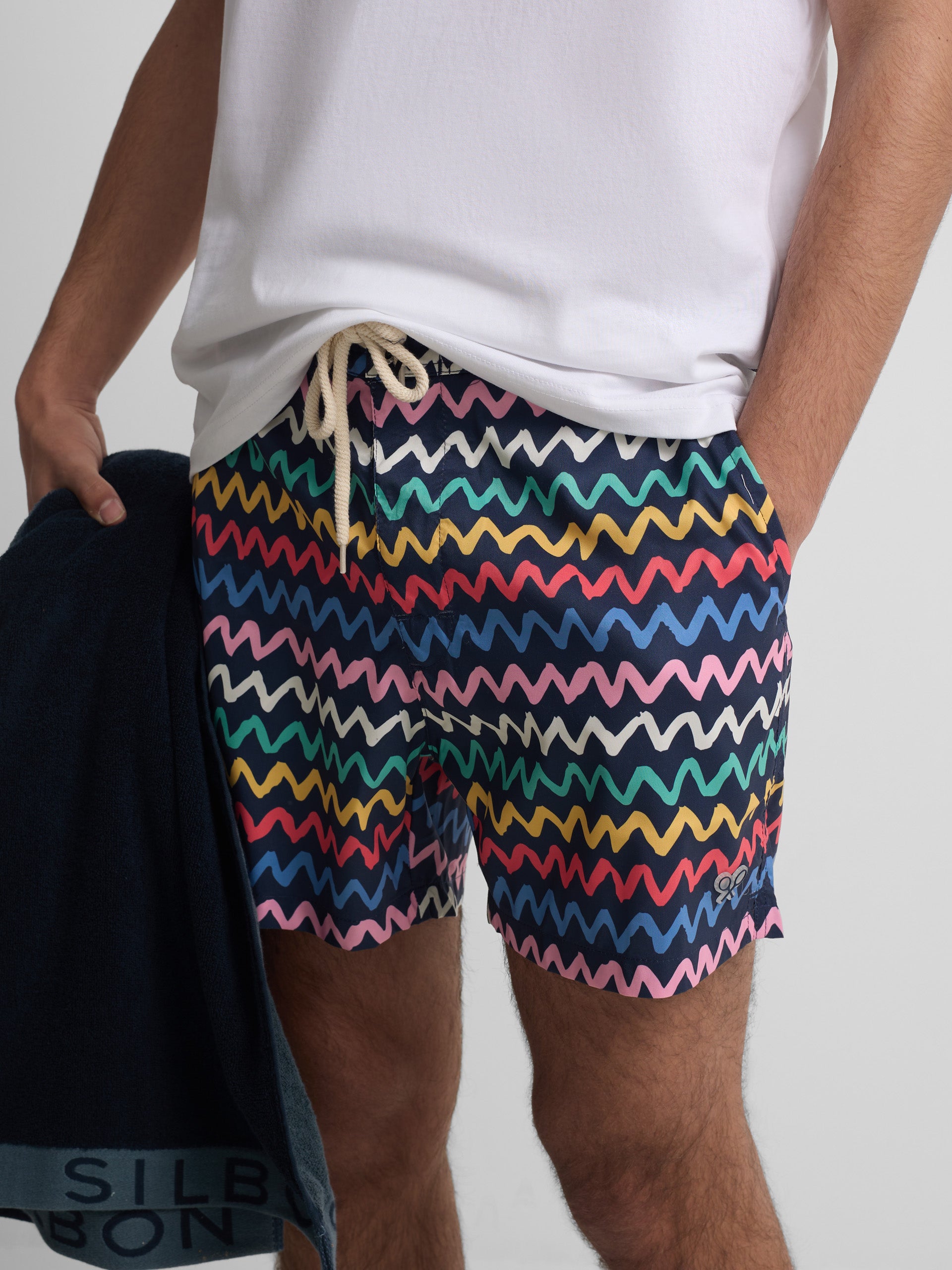 Maillot de bain zigzag multicolore bleu marine