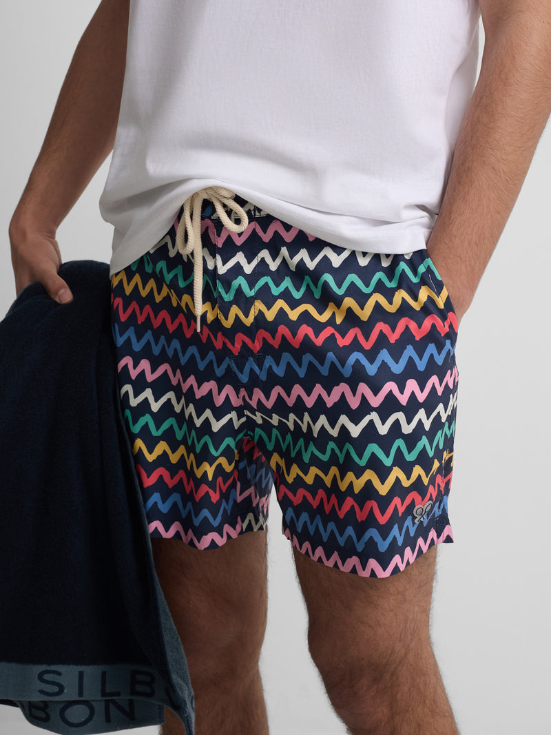 Multicolor zigzag navy blue swimsuit