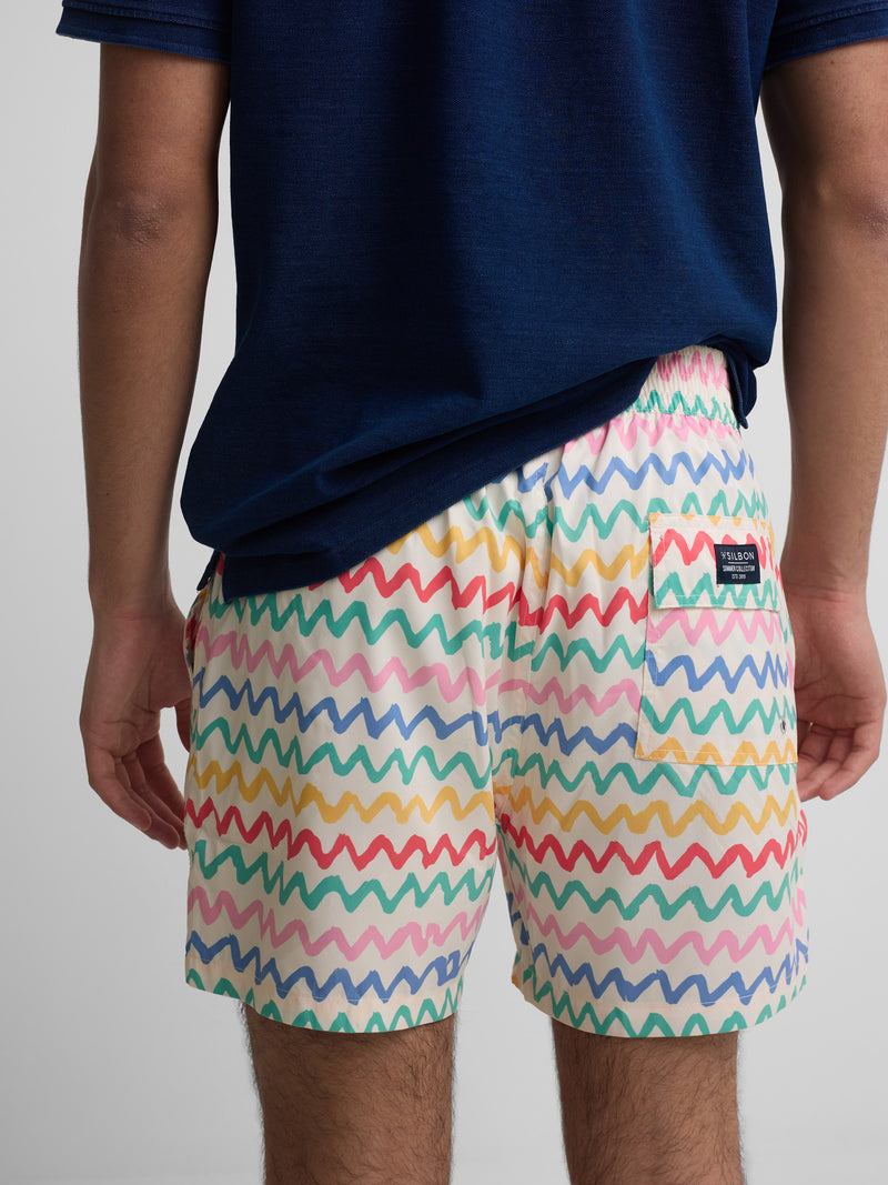 Fato de banho zigzag multicolor creme