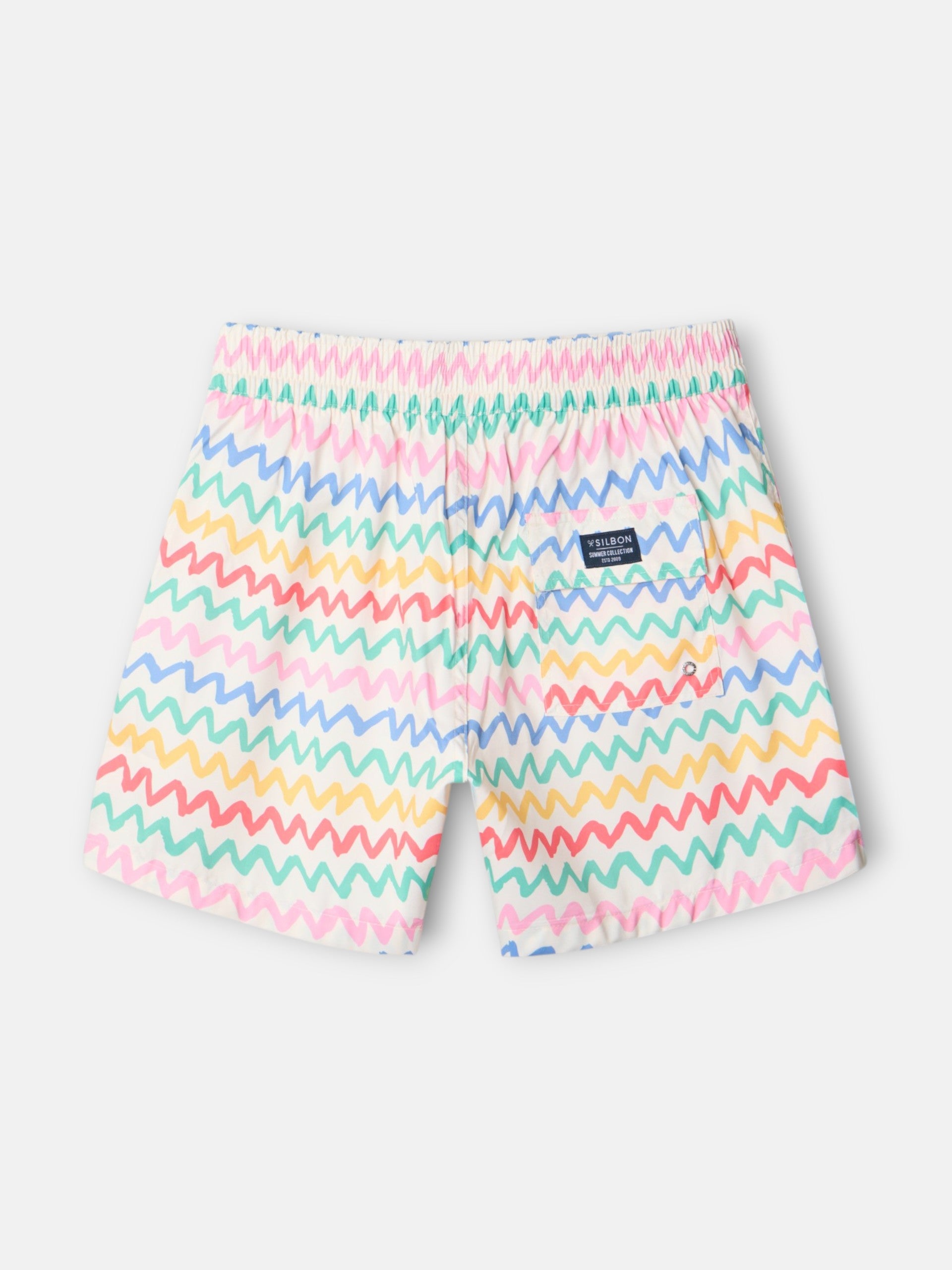 Cream multicolored zigzag swimsuit