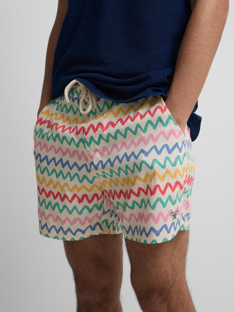 Fato de banho zigzag multicolor creme