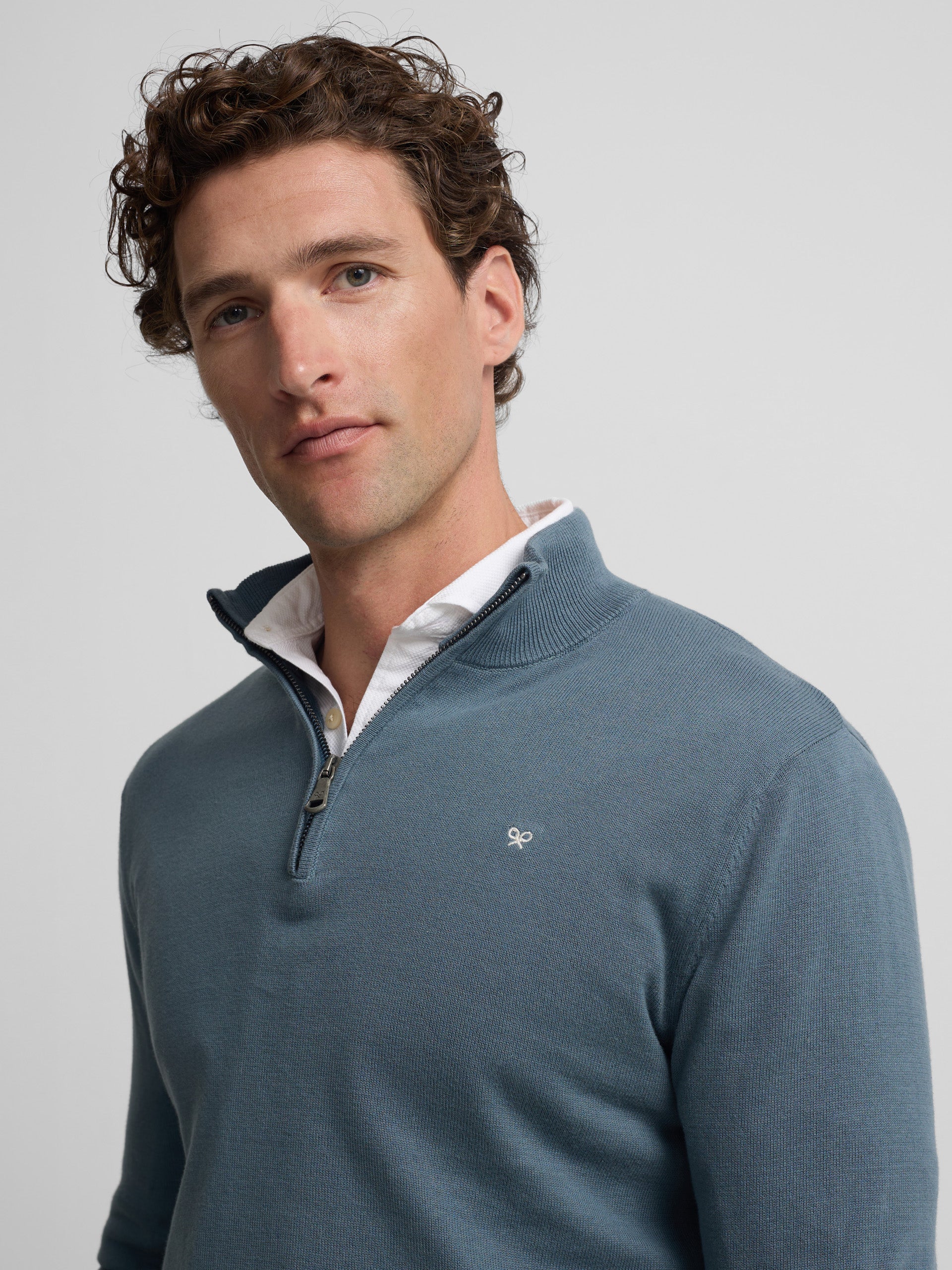 Jersey liso media cremallera azul petroleo