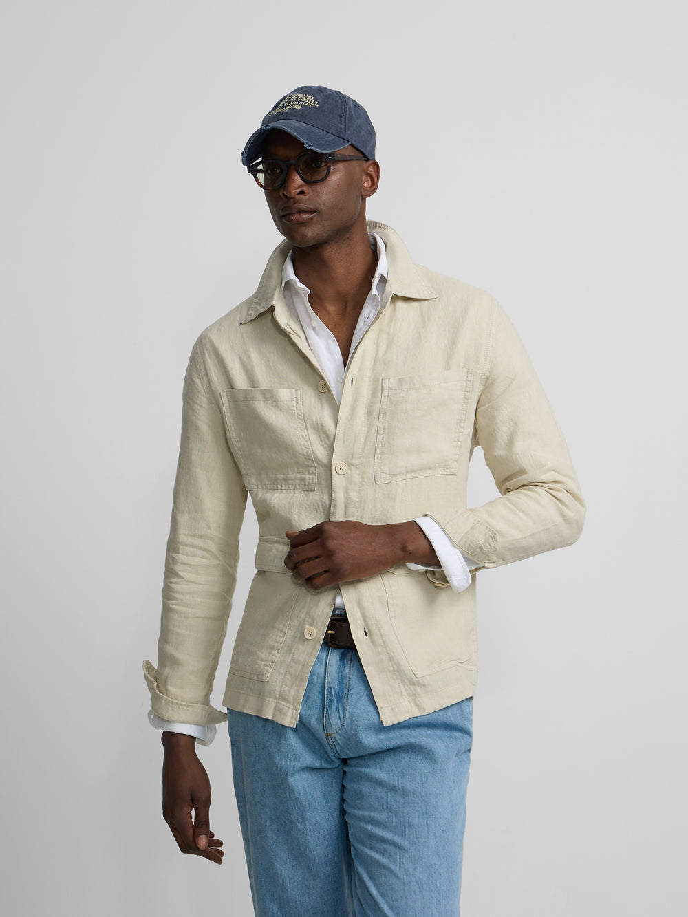 Sobrecamisa lino beige medio