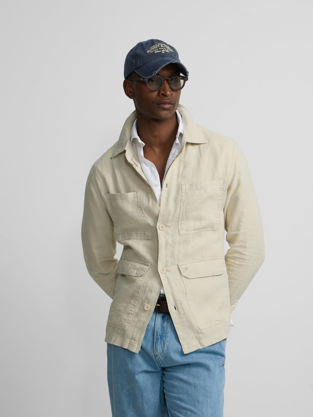 Sobrecamisa lino beige medio