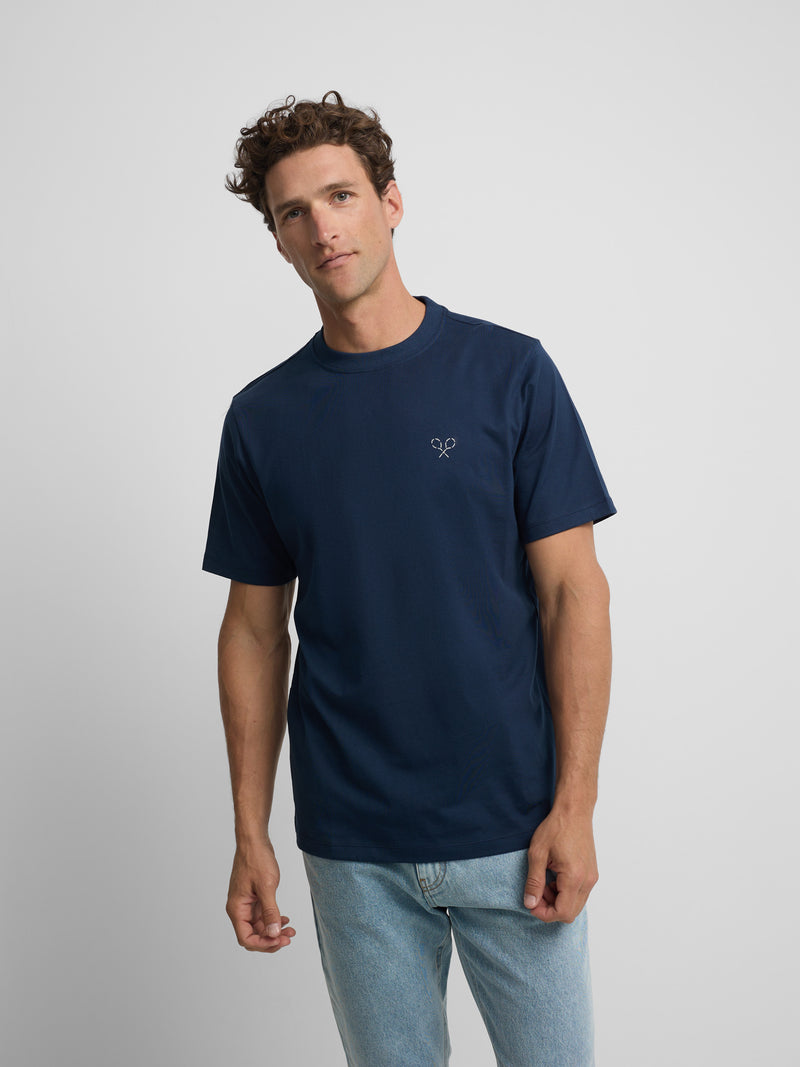 T-shirt raquetes lettering azul-marinho