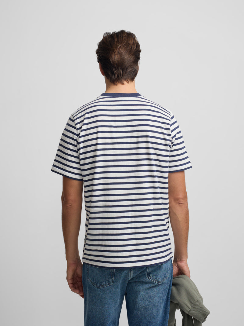Camisola rústica às riscas azul-marinho