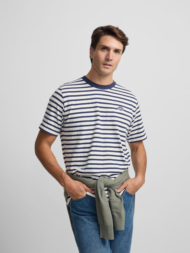 Camisola rústica às riscas azul-marinho