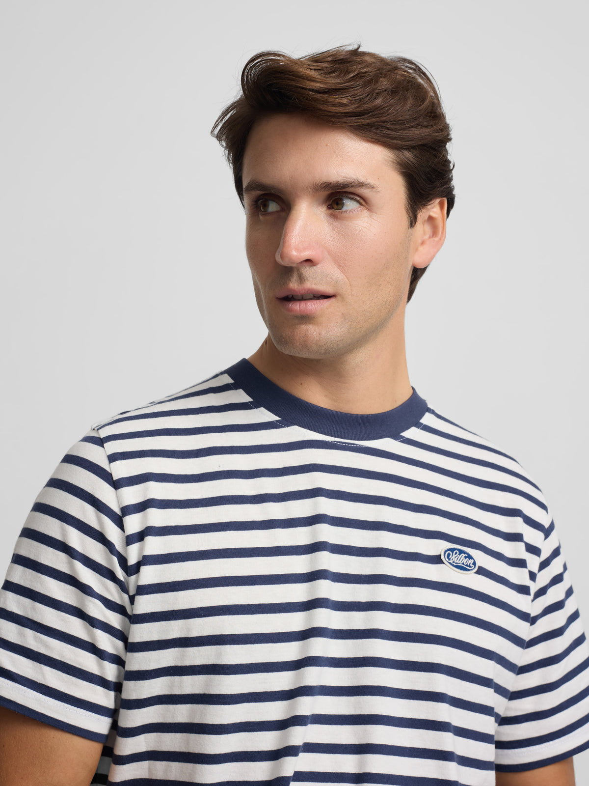 Camisola rústica às riscas azul-marinho