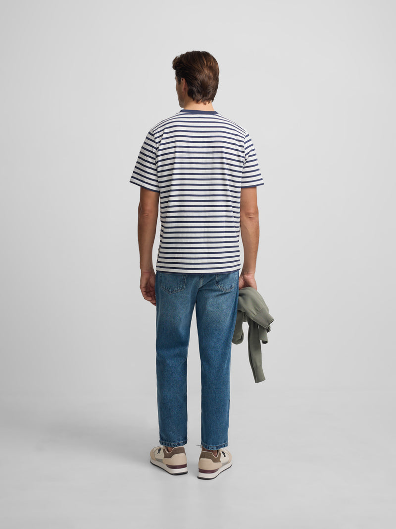 Camisola rústica às riscas azul-marinho