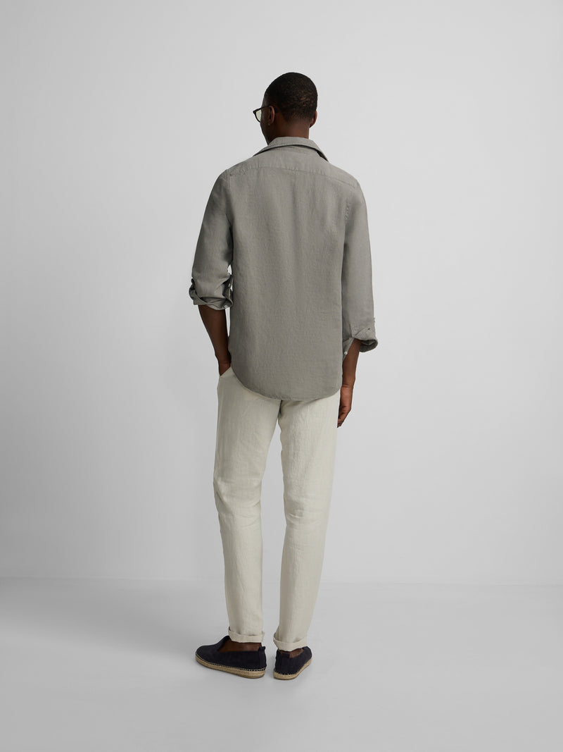 Plain green linen polo