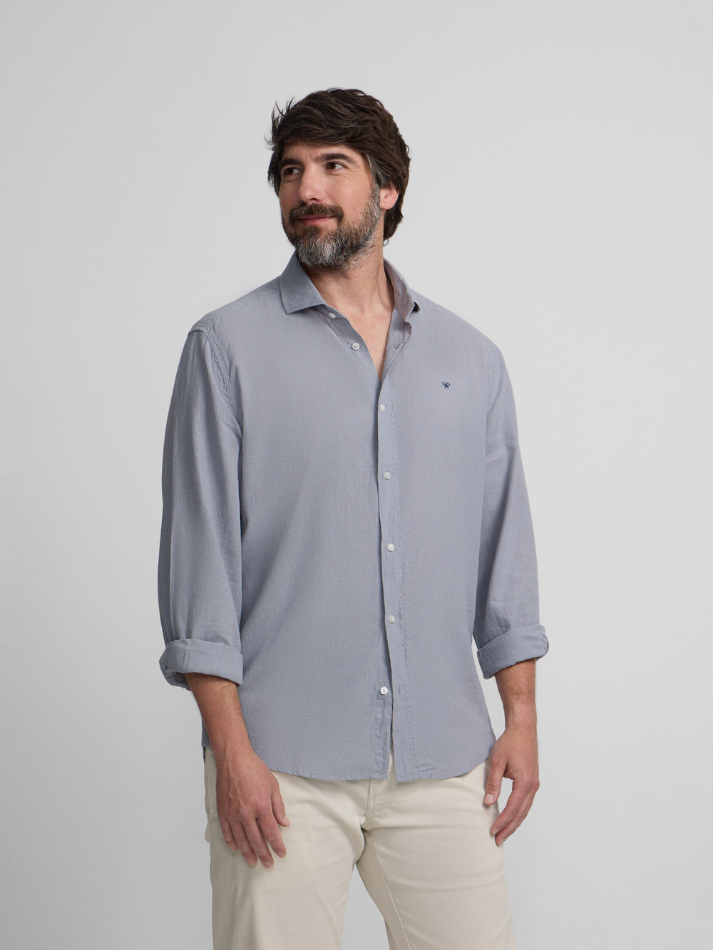 Camisa sport lino azul gris