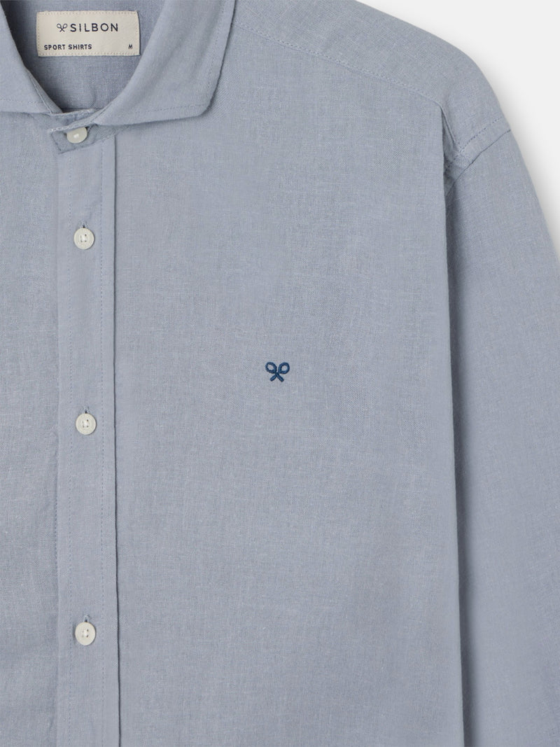 Camisa sport linho azul cinza