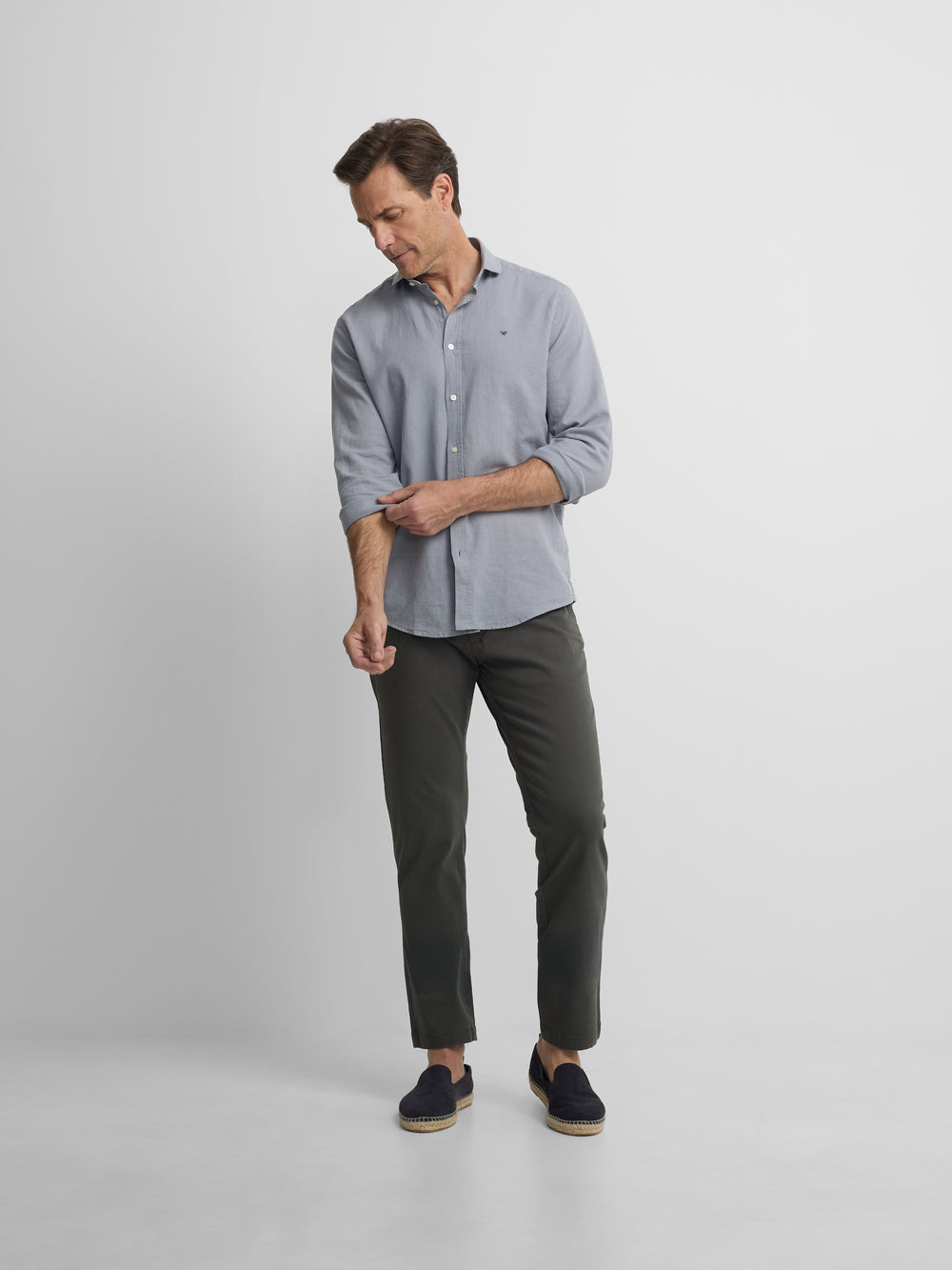 Camisa sport lino azul gris