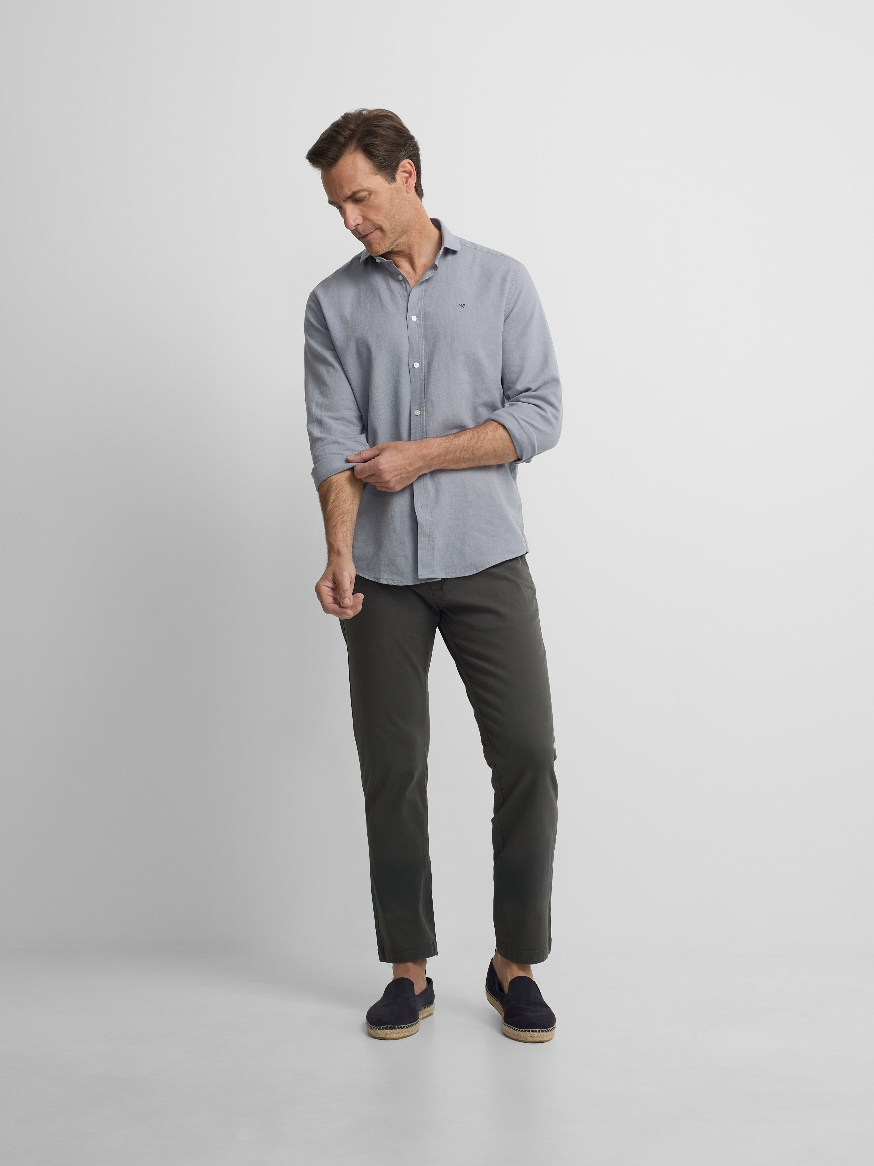 chemise sport en lin bleu-gris