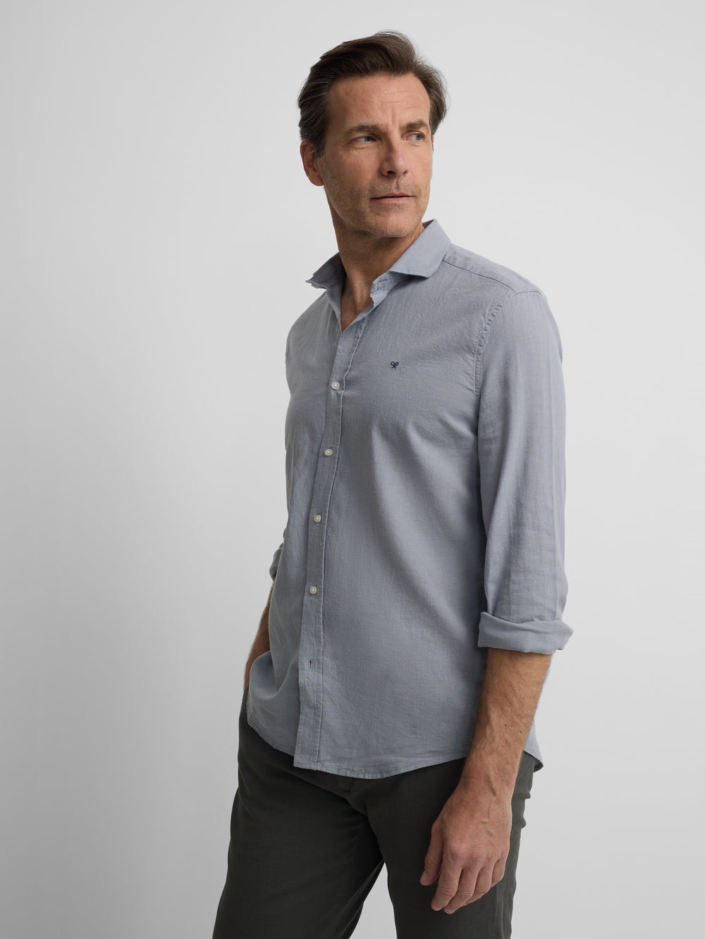 Camisa sport lino azul gris