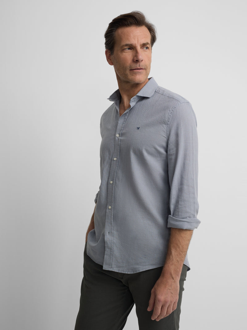 Camisa sport linho azul cinza
