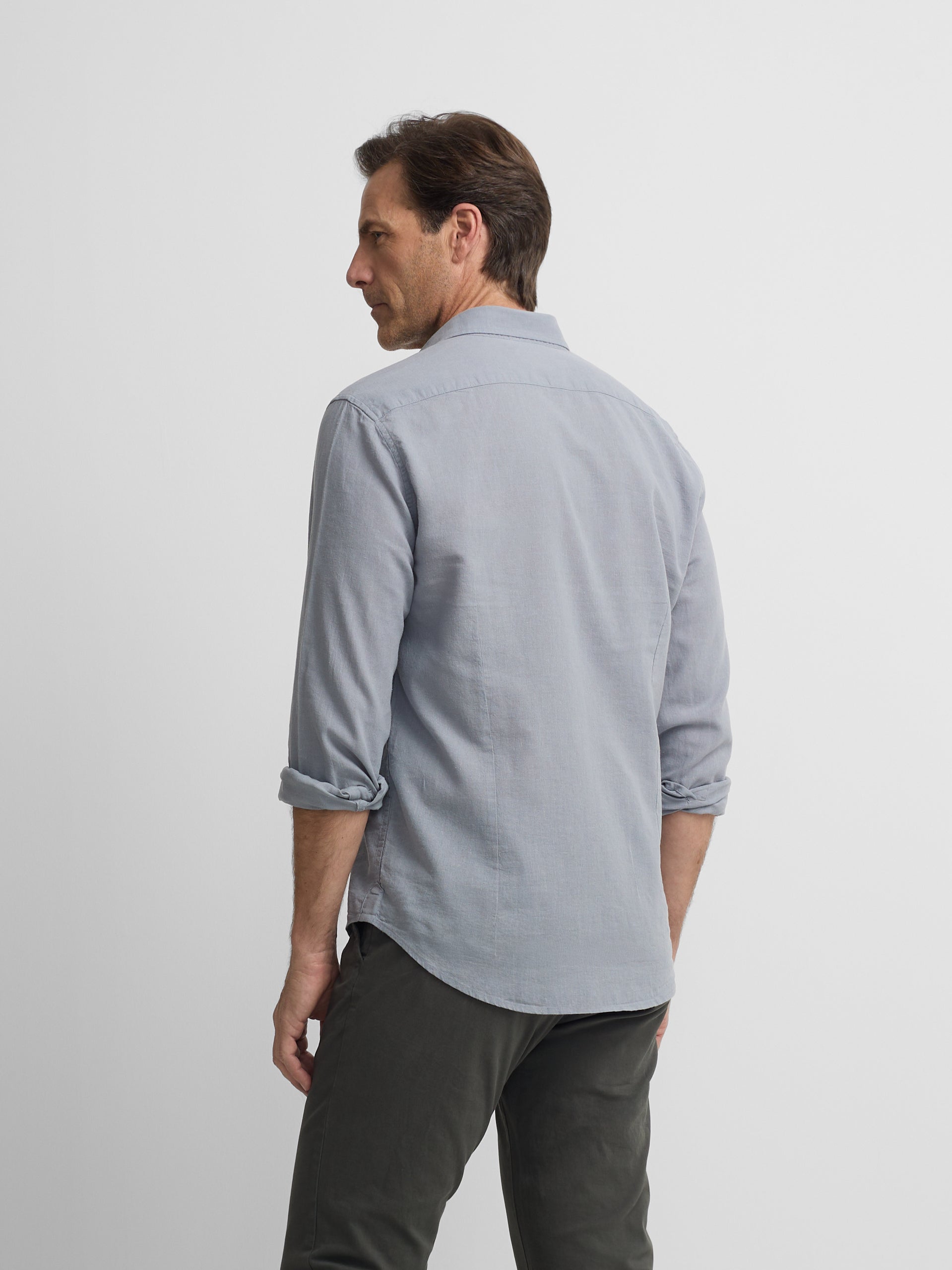 chemise sport en lin bleu-gris