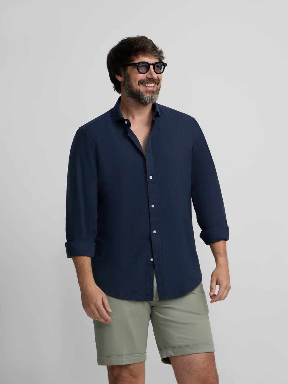 Camisa sport lino azul marino
