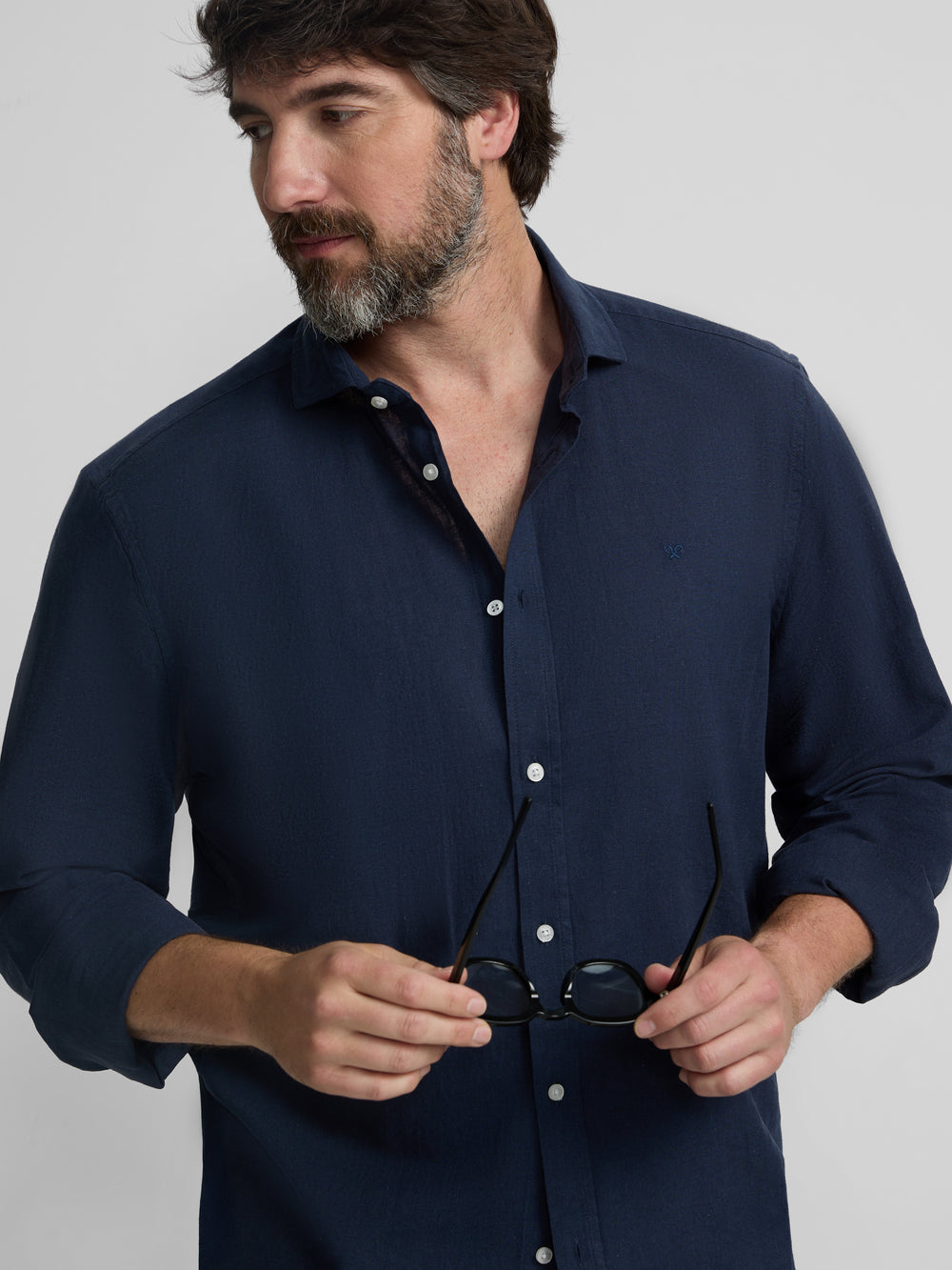 Camisa sport lino azul marino