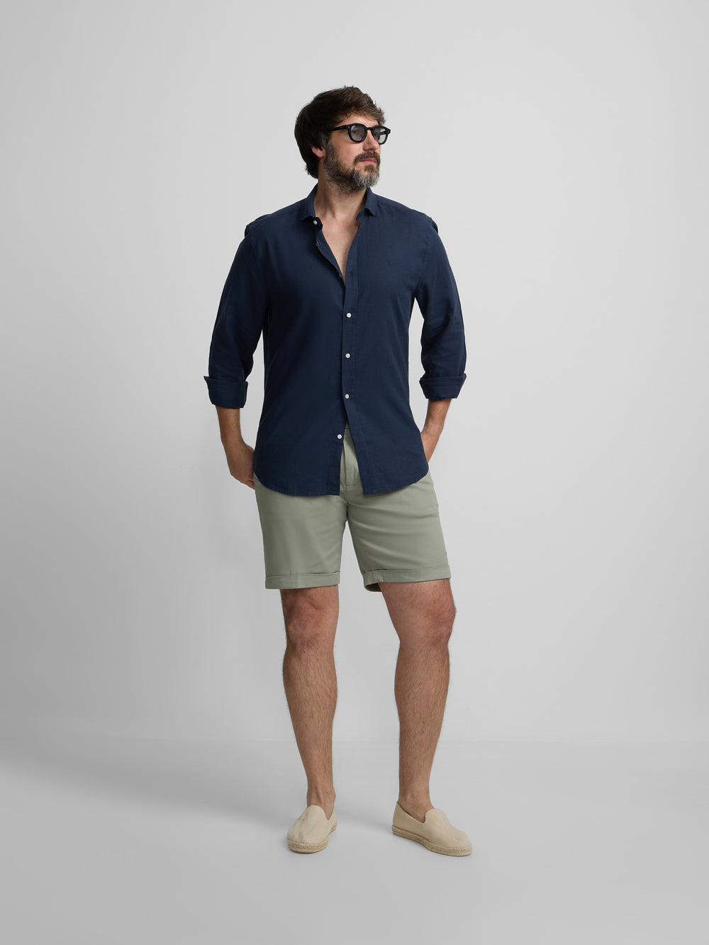 Camisa sport lino azul marino