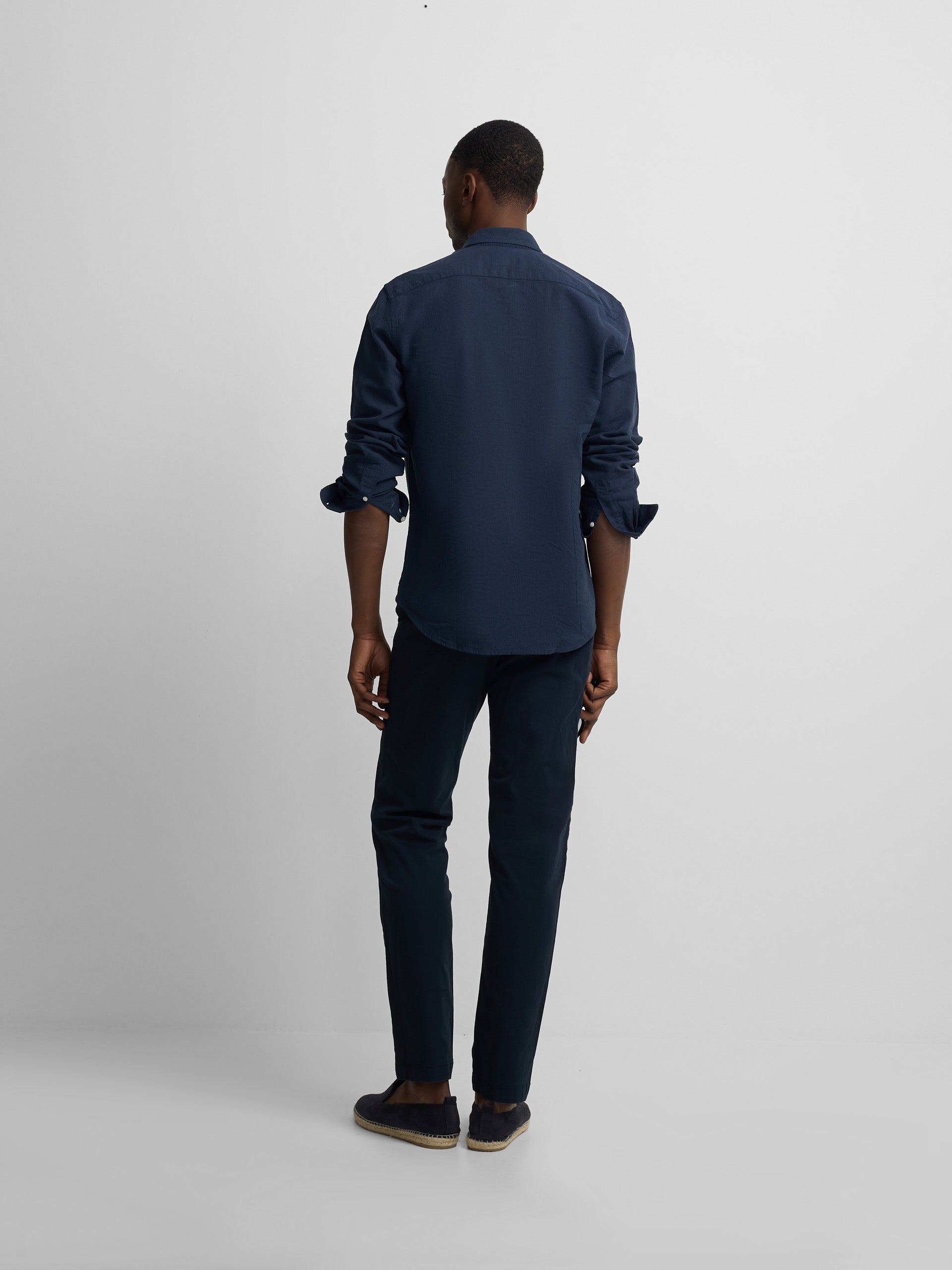 navy blue linen sport shirt