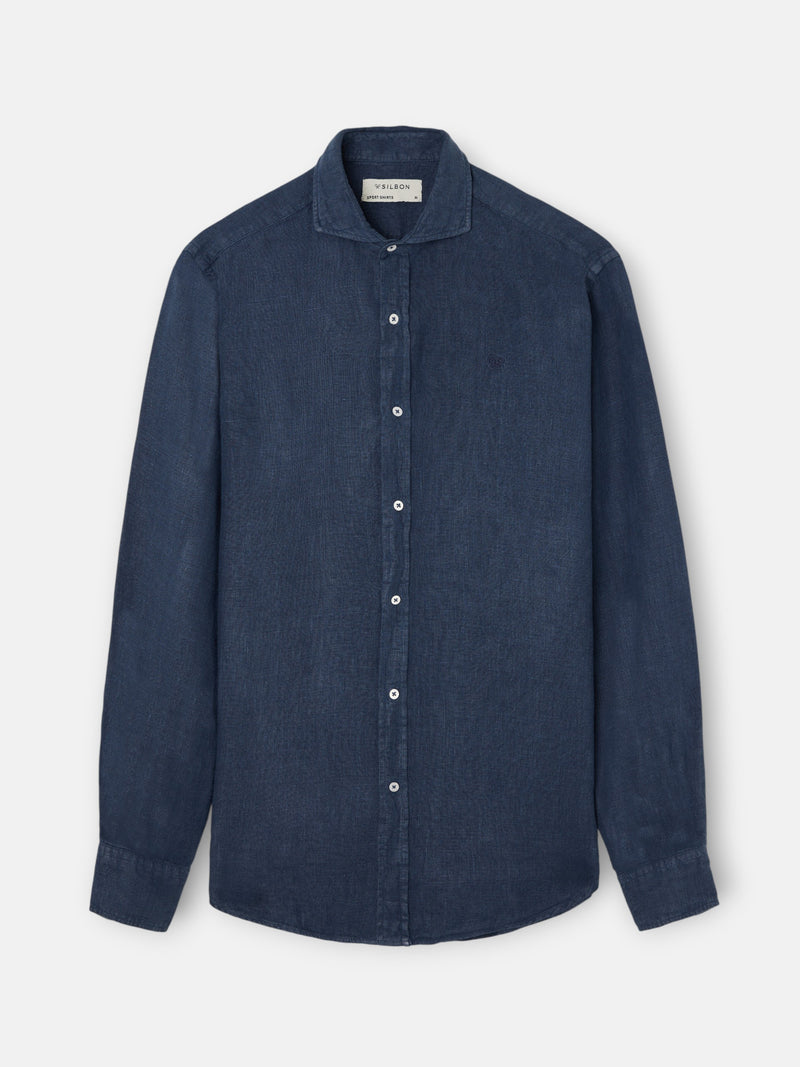 Camisa sport warm linen azul-marinho