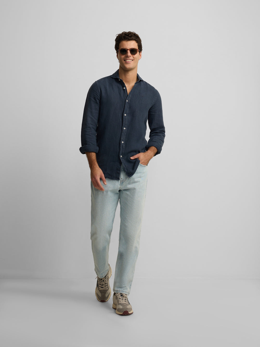 Camisa sport warm linen azul-marinho