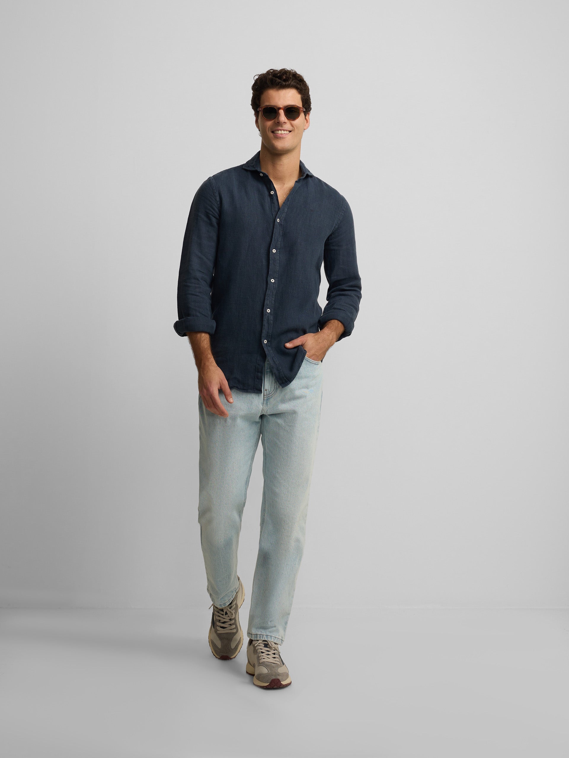 Camisa sport warm linen azul marino