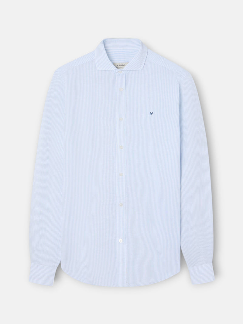 Camisa sport lino rayas celeste