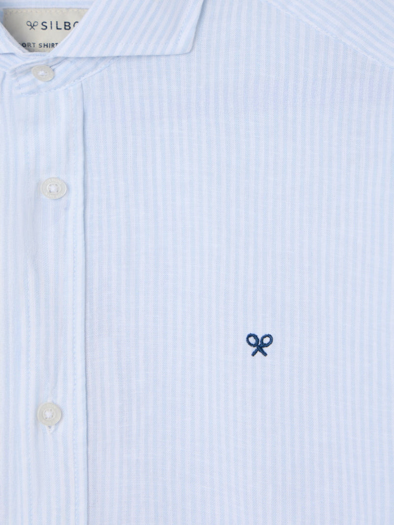 Camisa sport lino rayas celeste
