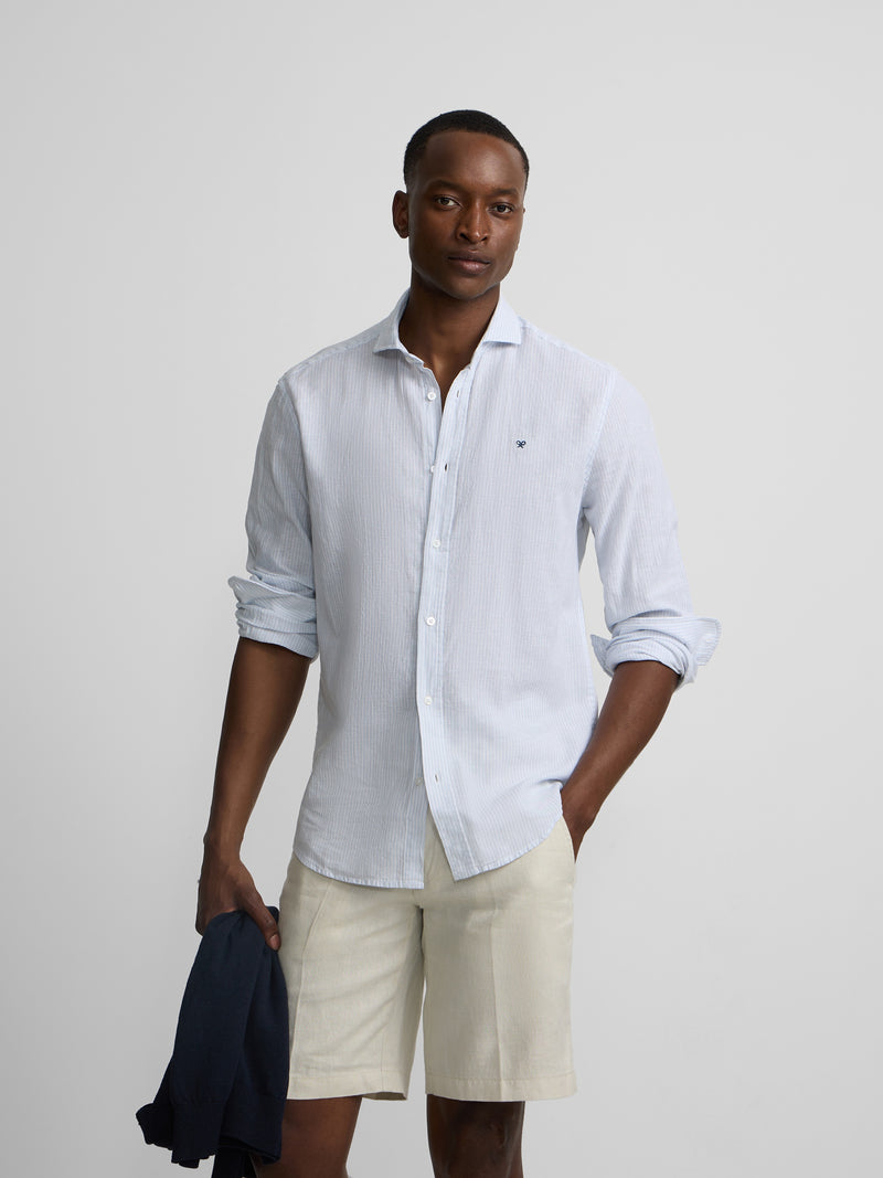 Camisa sport lino rayas celeste