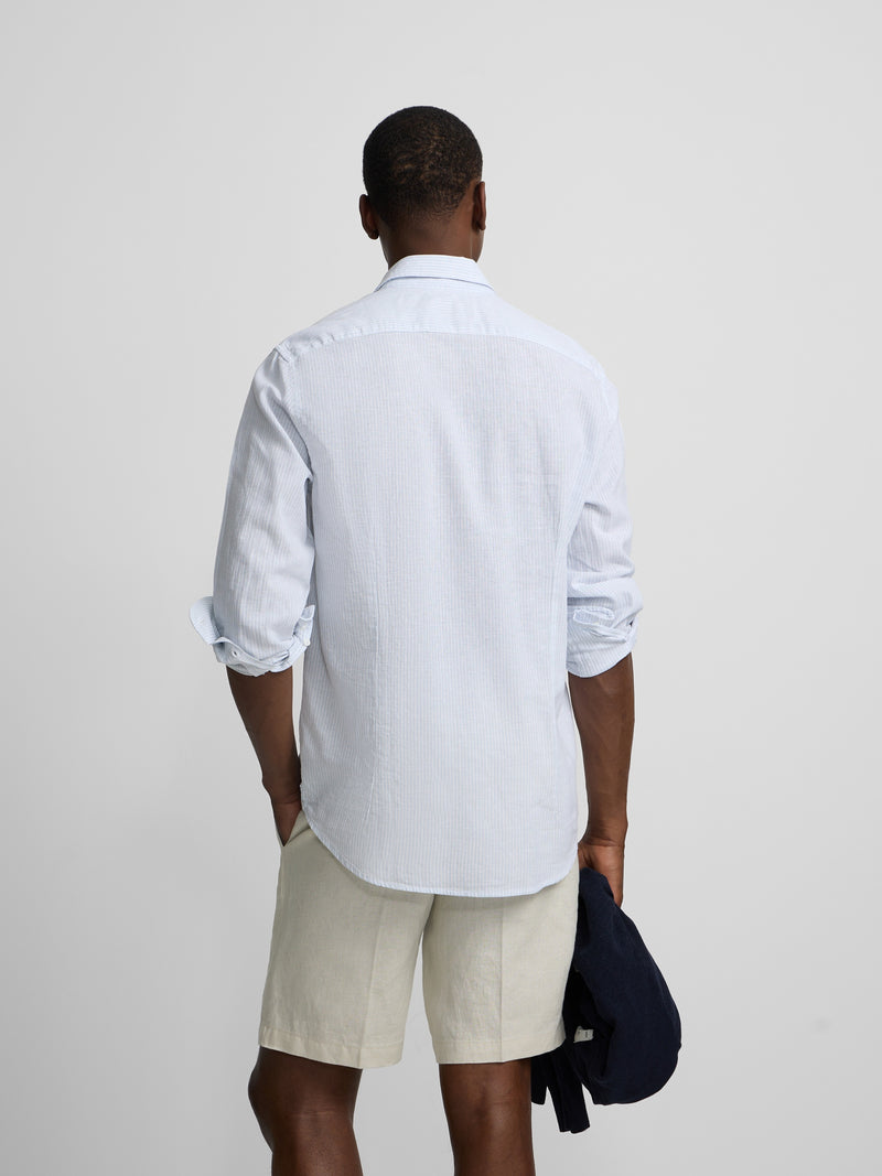 Camisa sport lino rayas celeste