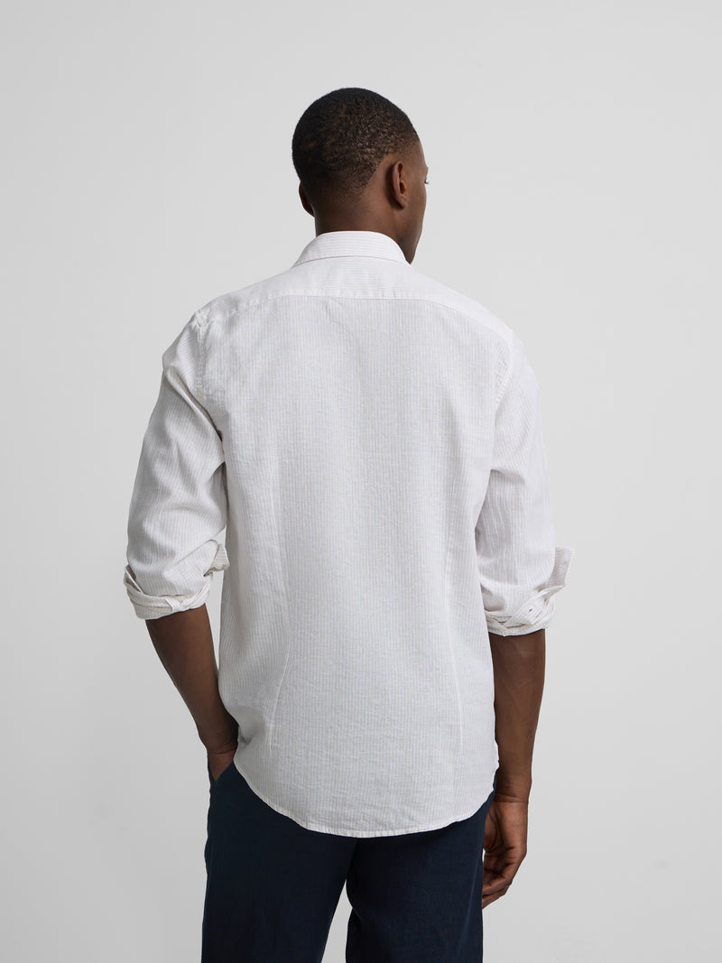 Camisa sport lino rayas beige