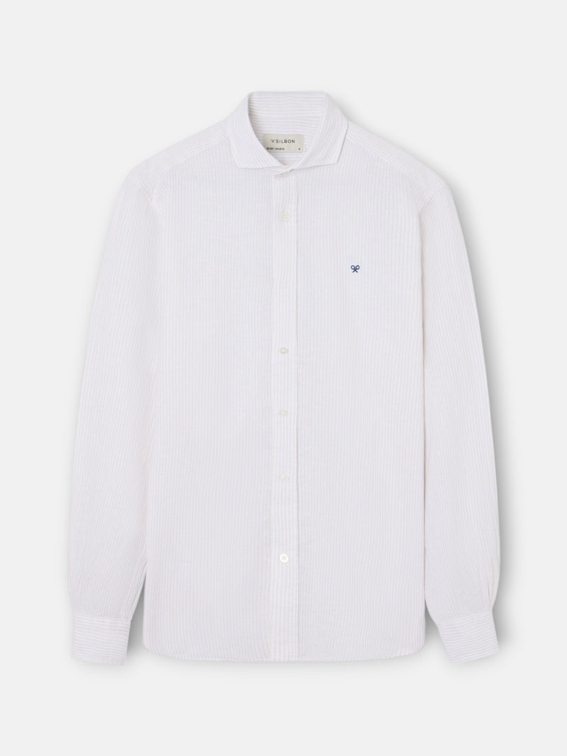 Camisa sport lino rayas beige