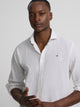 Chemise sport en lin à rayures beige