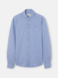 Camisa sport lino cuadros azul indigo