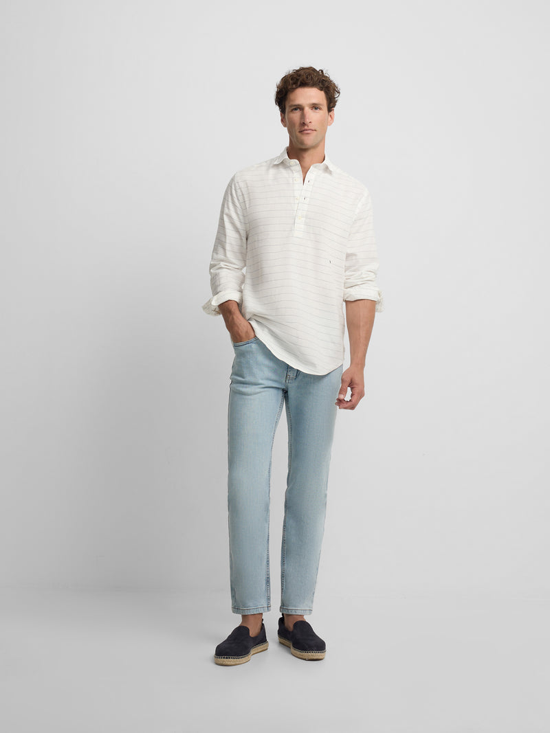 Chemise sport en lin à rayures larges bleues