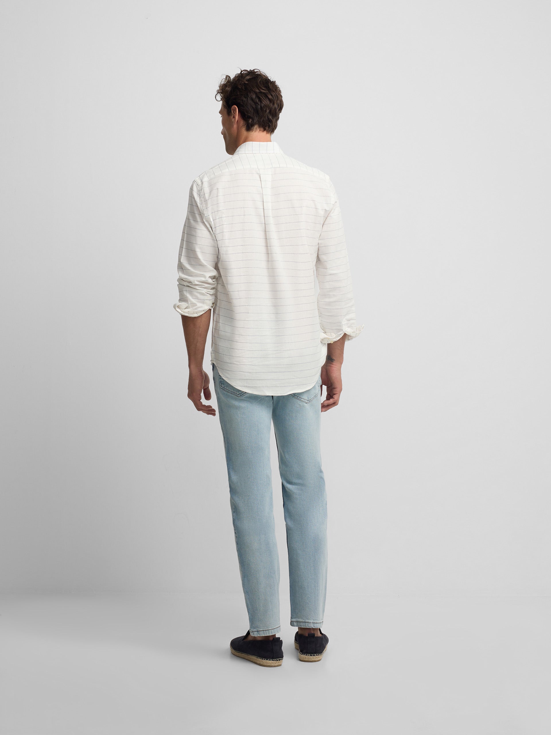 Wide striped blue linen sport polo