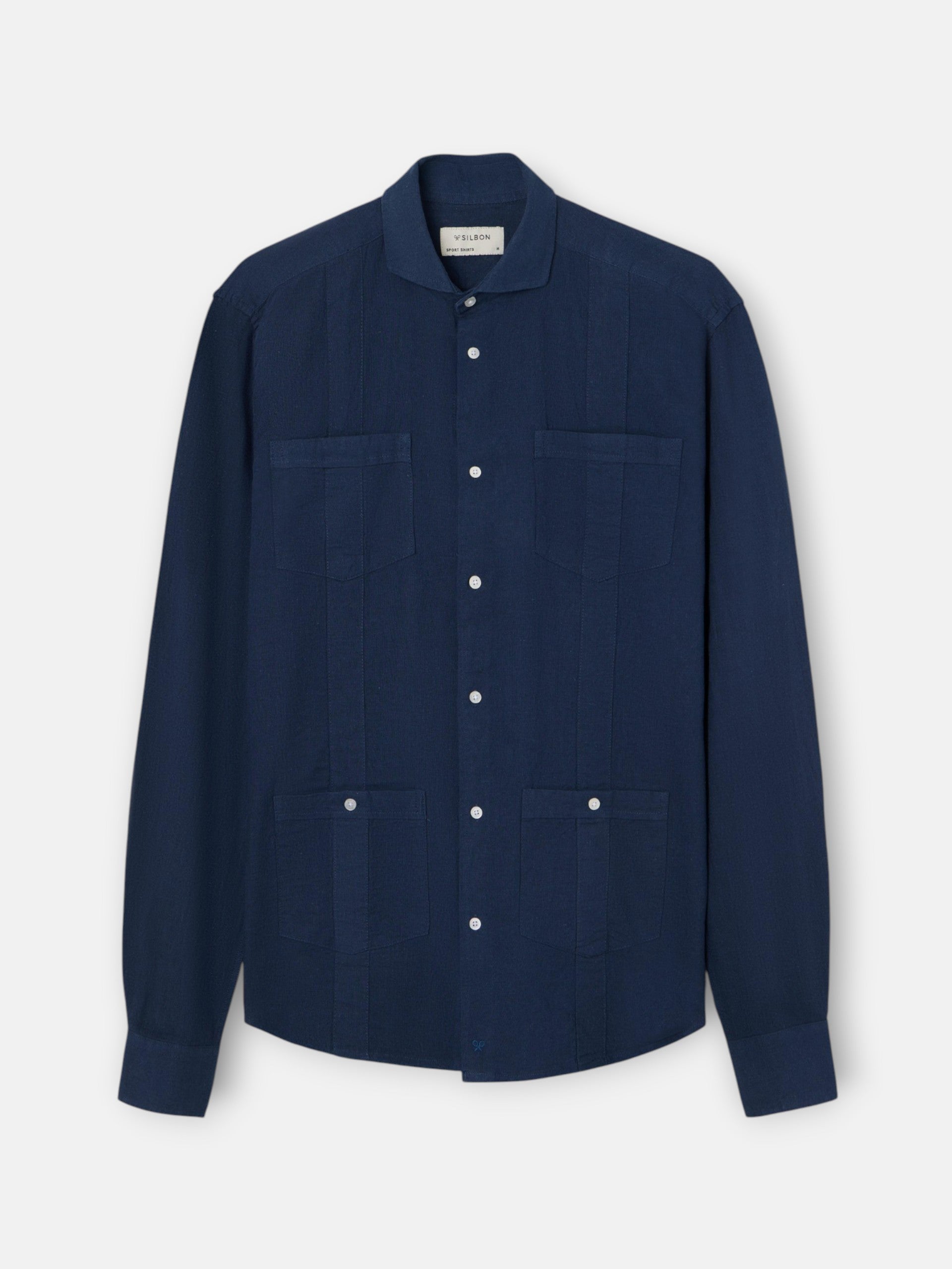 Guayabera sport en lin marine
