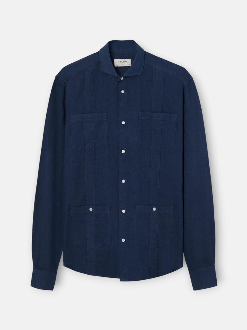 Guayabera sport lino marino