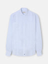 Guayabera desportiva de linho às riscas azul celeste